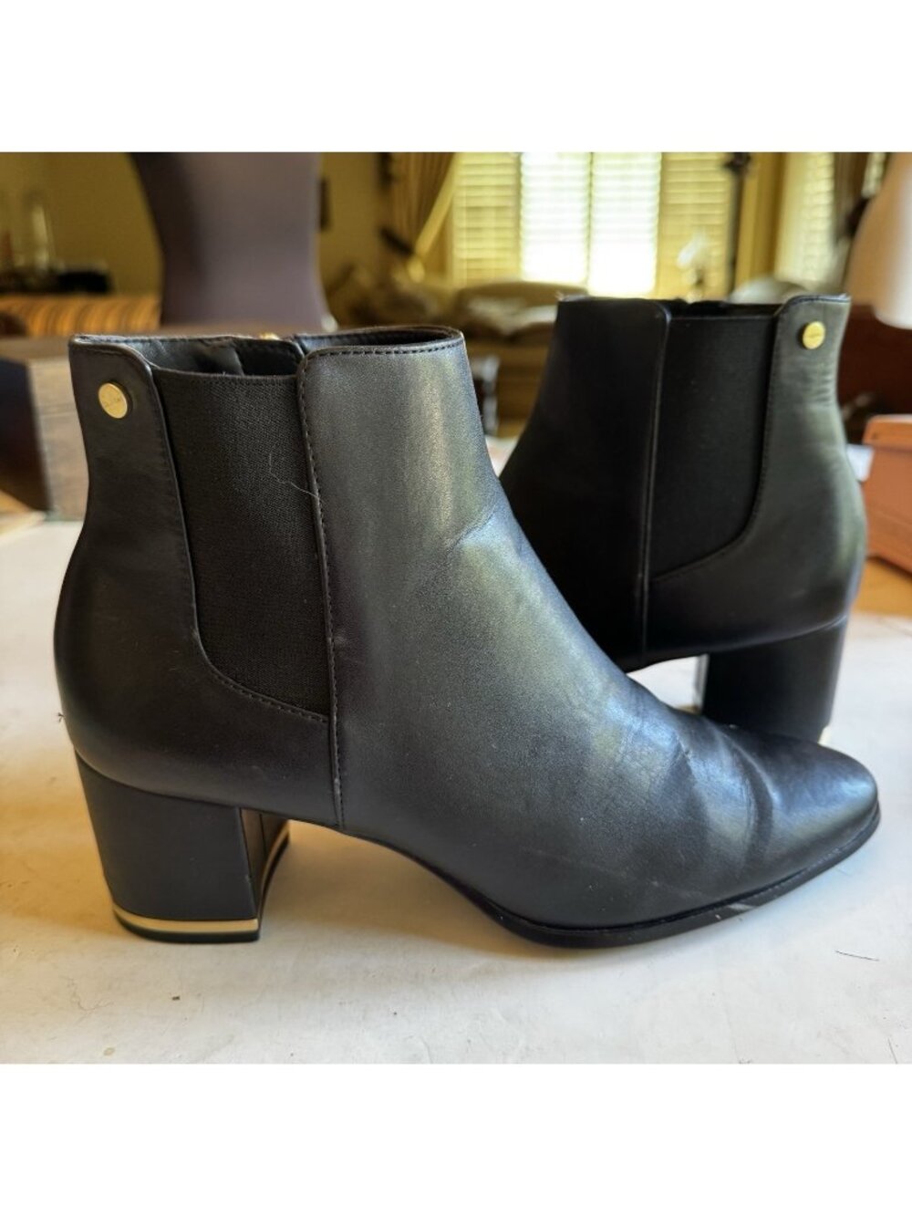Womans Calvin Klein size 8.5 Ankle boot Black Fioranna Block heal Almont toe